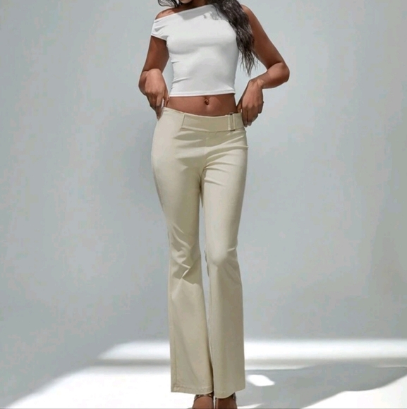 Women's Spring New Low Waist Khaki Contrast Color Buckle Tight Stretch Casual - Picture 1 of 4